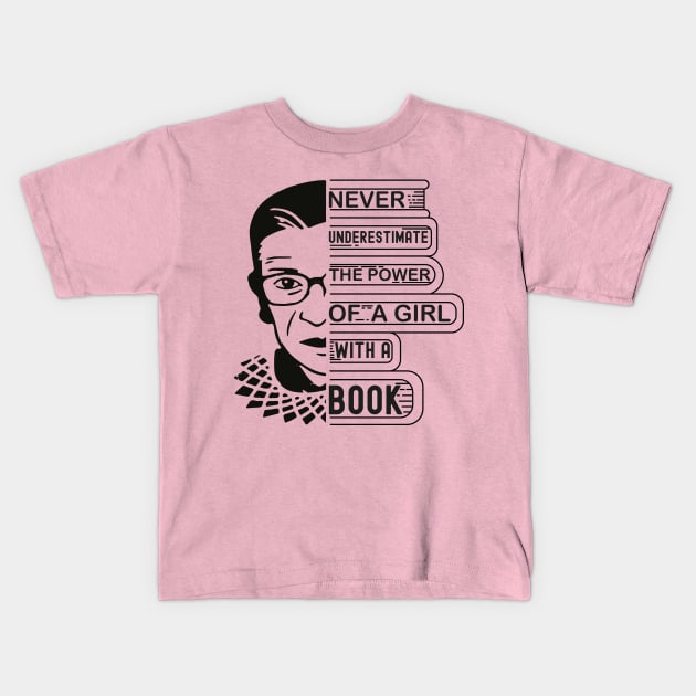 Never Underestimate The Power Of A Girl With A Book Kids T-Shirt by DragonTees